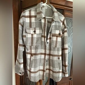 Women's Plaid Shacket Light Grey/Brown
 (Size Small)